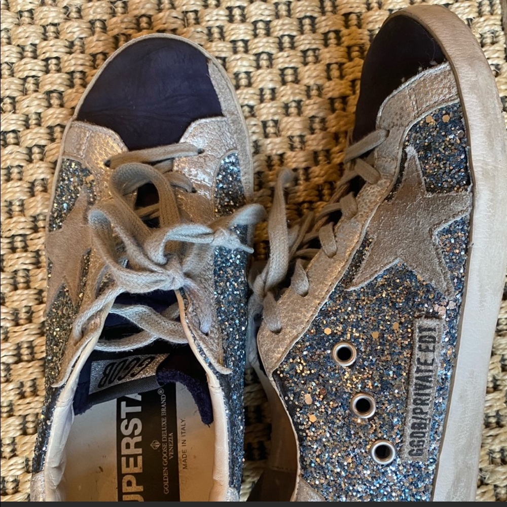 Golden Goose Size 38 Blue Glitter Sneakers
